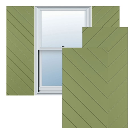 18W X 37H True Fit PVC Diagonal Slat Modern Style Fixed Mount Shutters, Moss Green
